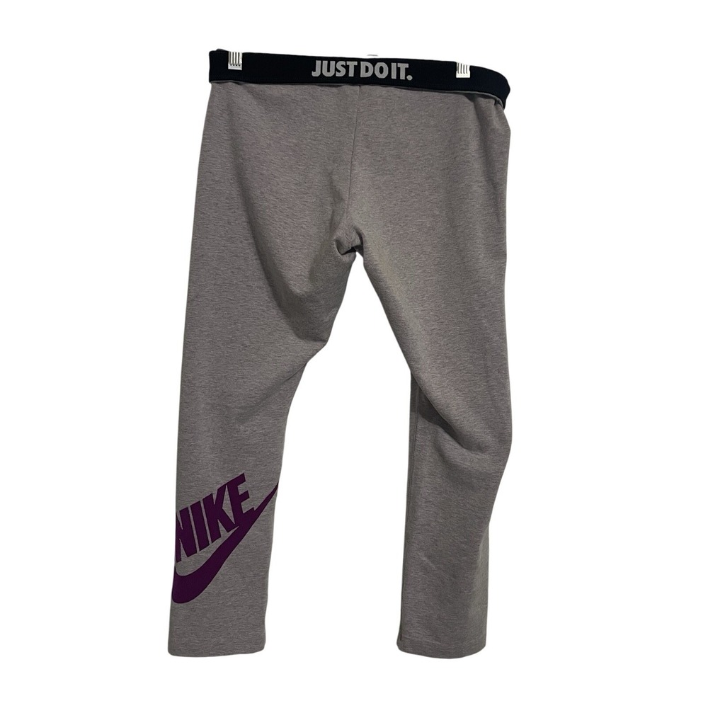 Nike Women‎ Gray Jersey Leggings Athleisure Logo Just Do It Running Sz Medium